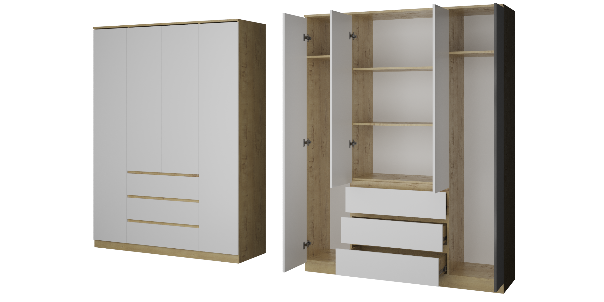 Шкаф "Твист" Лайт 4 двери, 3 ящика Дуб вотан/белый