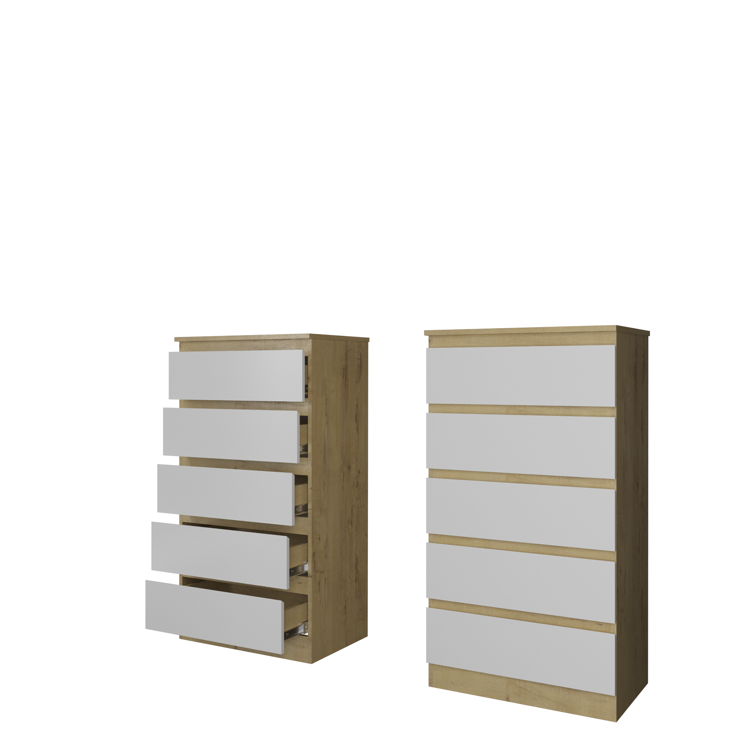 Комод "Твист" Лайт Мини   5ящ Дуб вотан/белый  (БЕЗ ФУРНИТУРЫ)