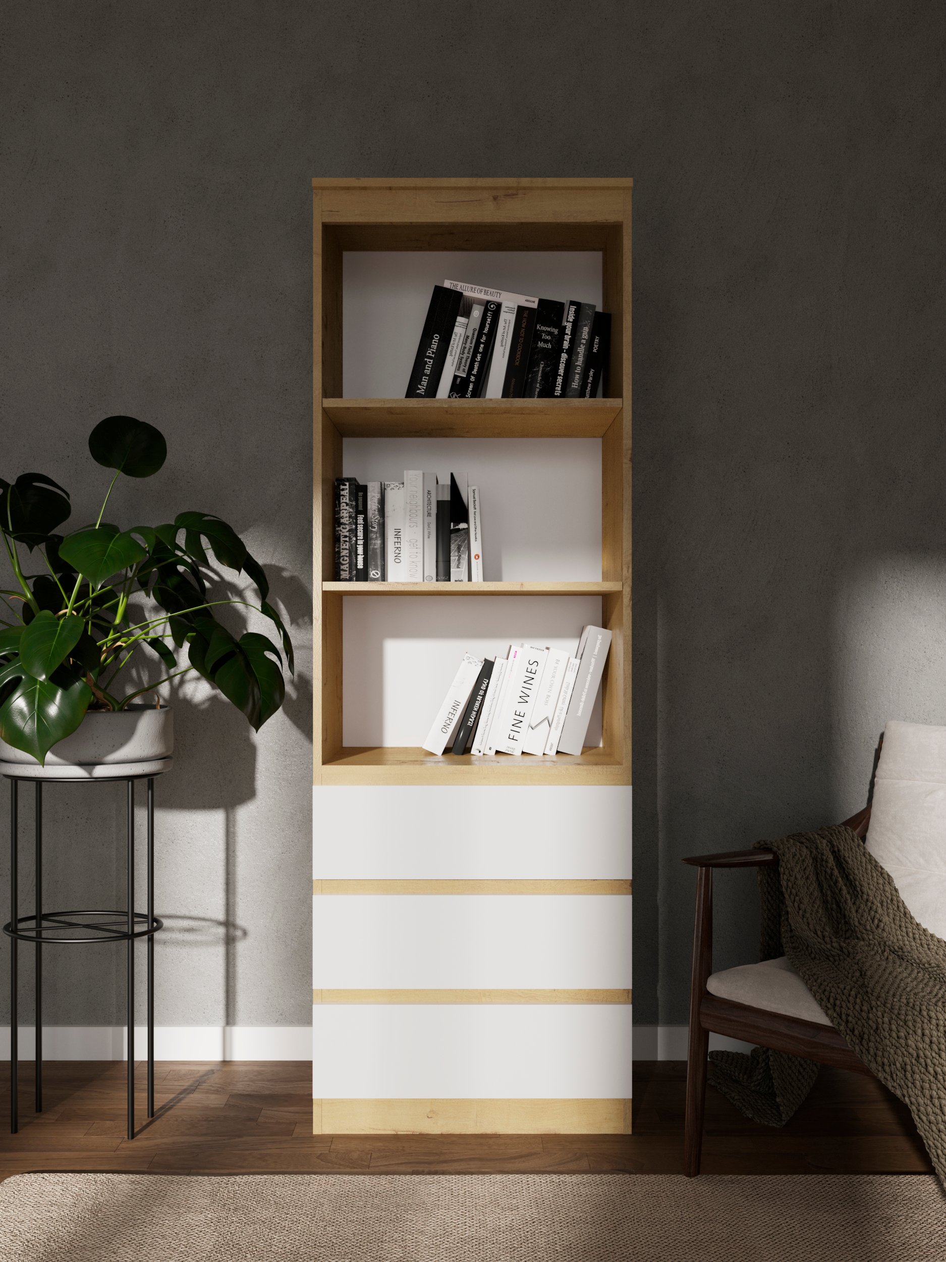 Стеллаж "Твист" Лайт (1800*600*370) с 3-мя ящиками Дуб вотан/белый