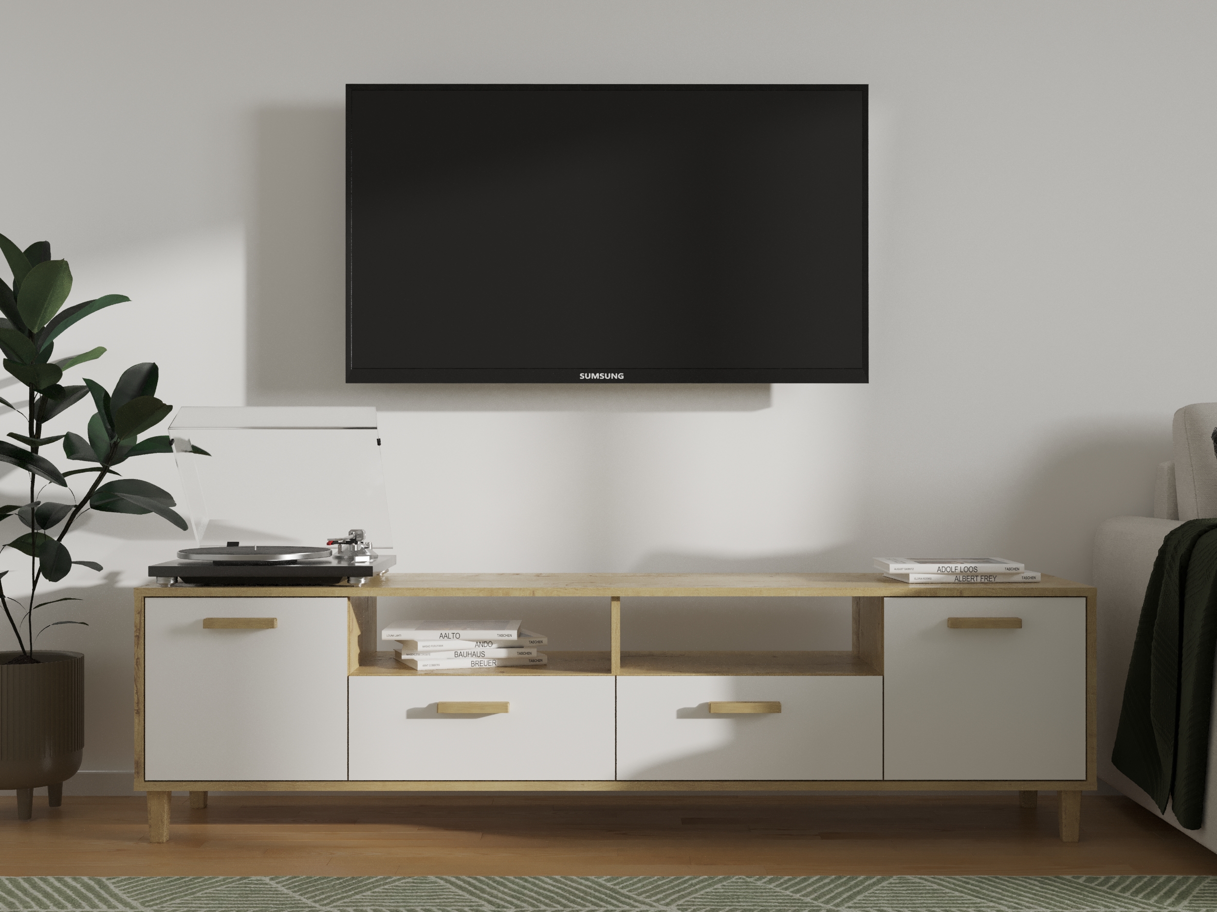 Тумба ТВ "Брейк" 1800 мм Дуб бунратти/белый