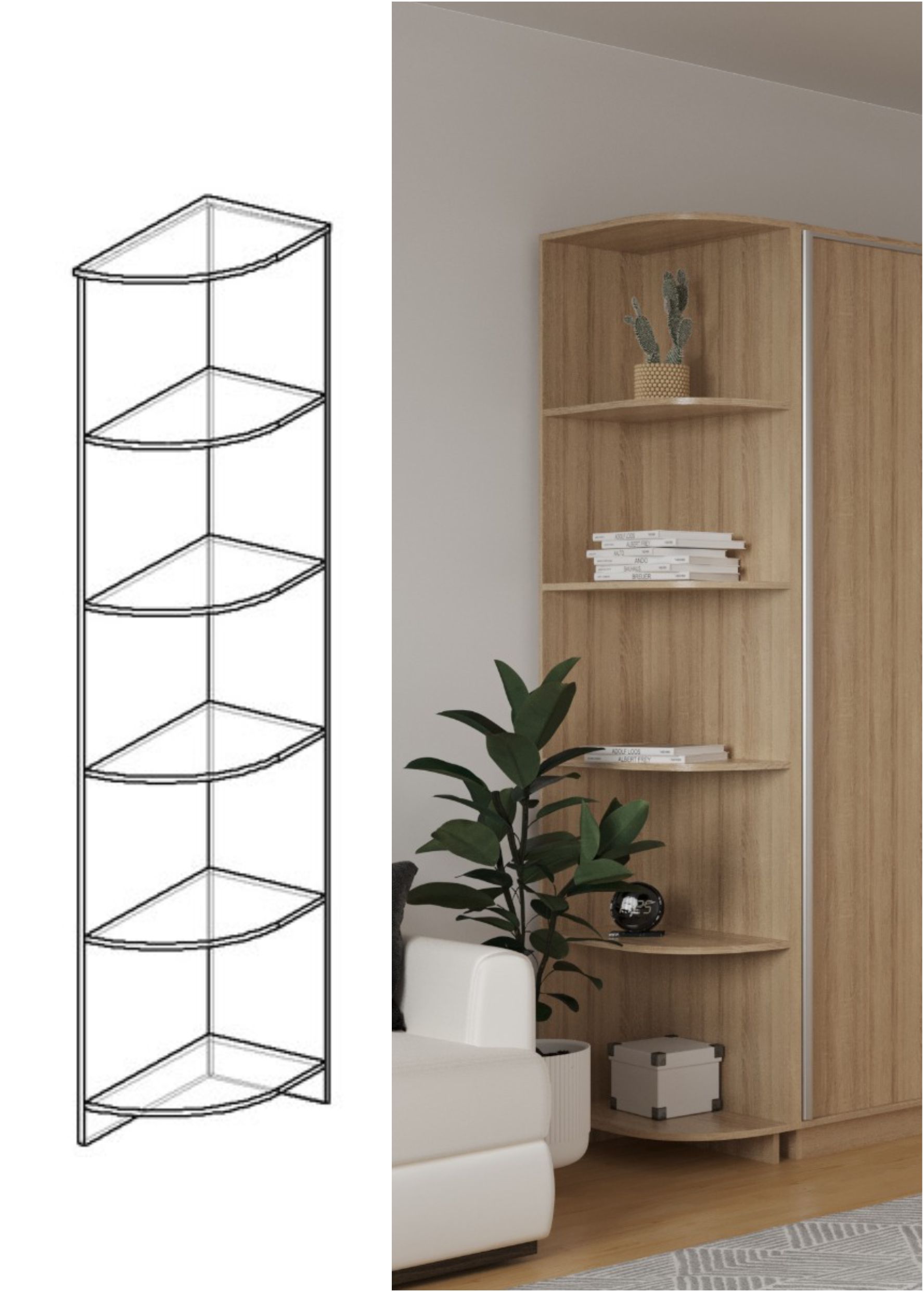 Шкаф-купе "Лайндор" Угловые полки Дуб сонома