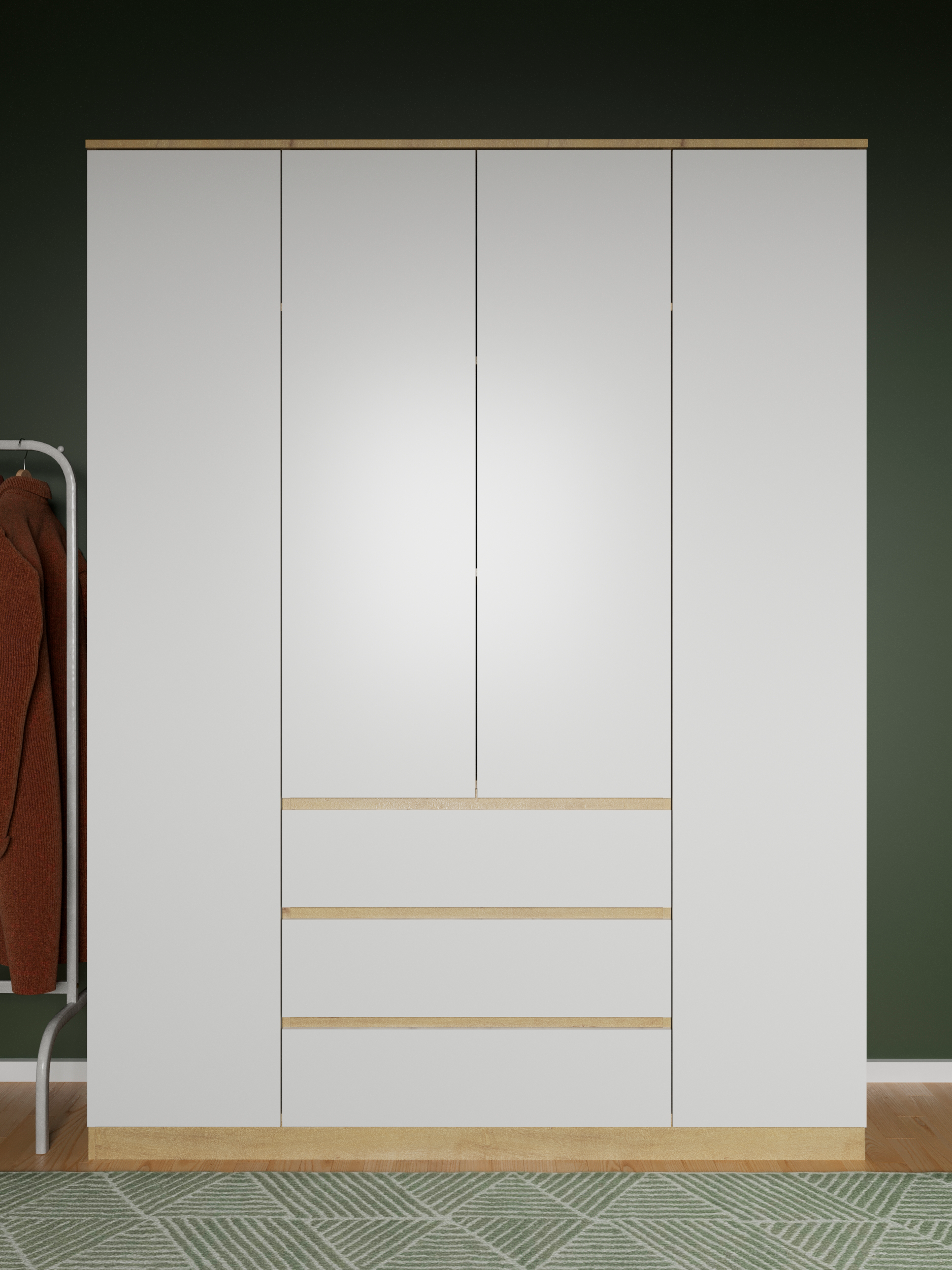 Шкаф "Твист" Лайт 4 двери, 3 ящика Дуб бунратти/белый