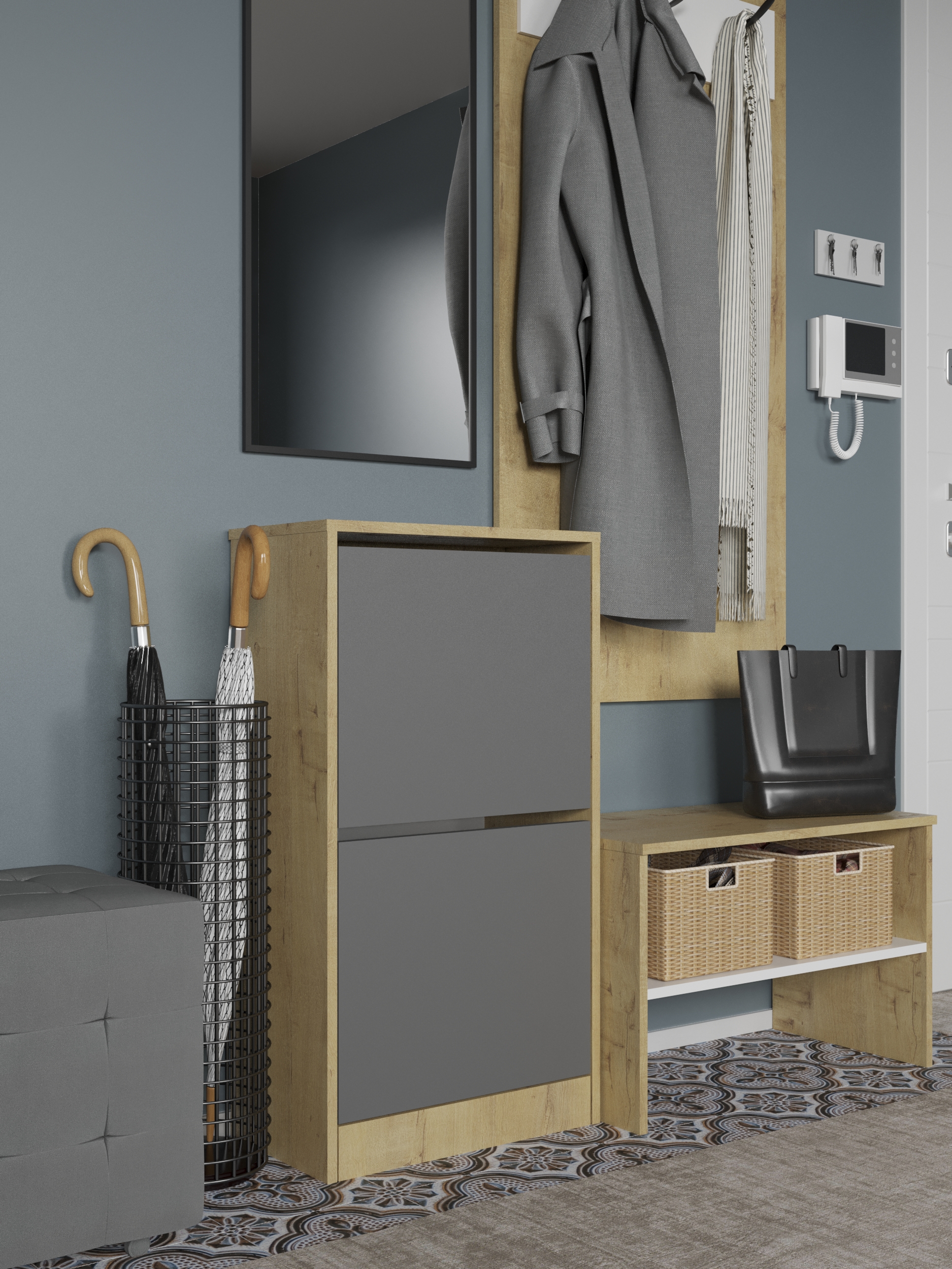 Обувница Твист Лайт 2 ящика  Дуб бунратти/базальт