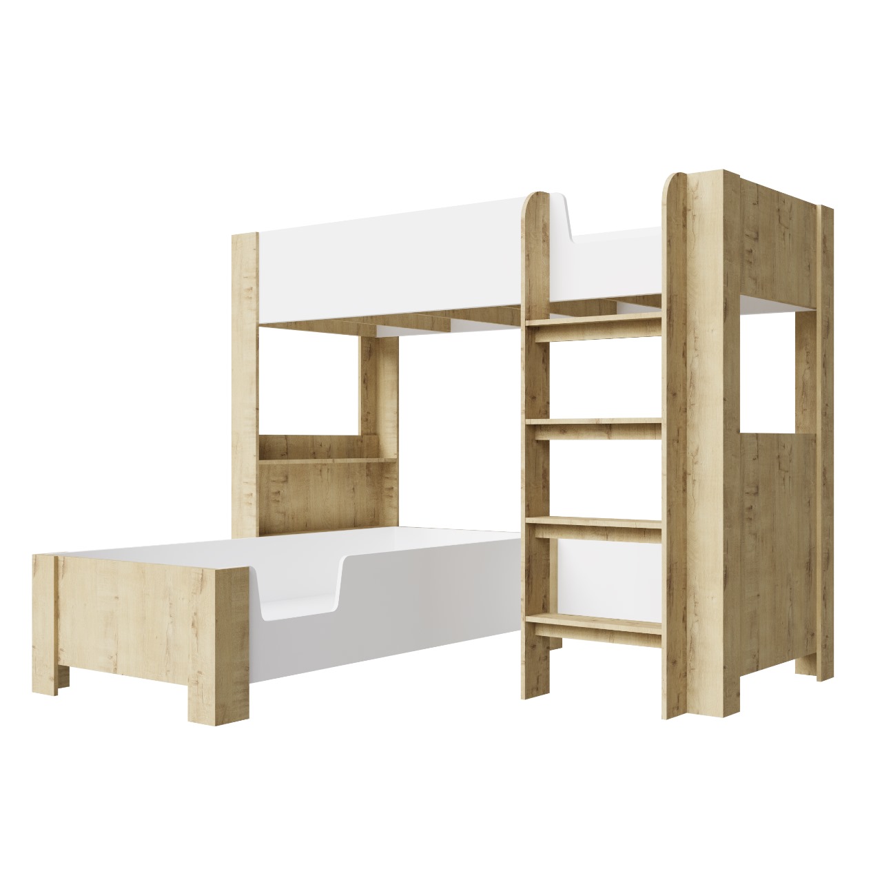 Кровать "STIF" верхний ярус Дуб бунратти/Белый (с основанием)