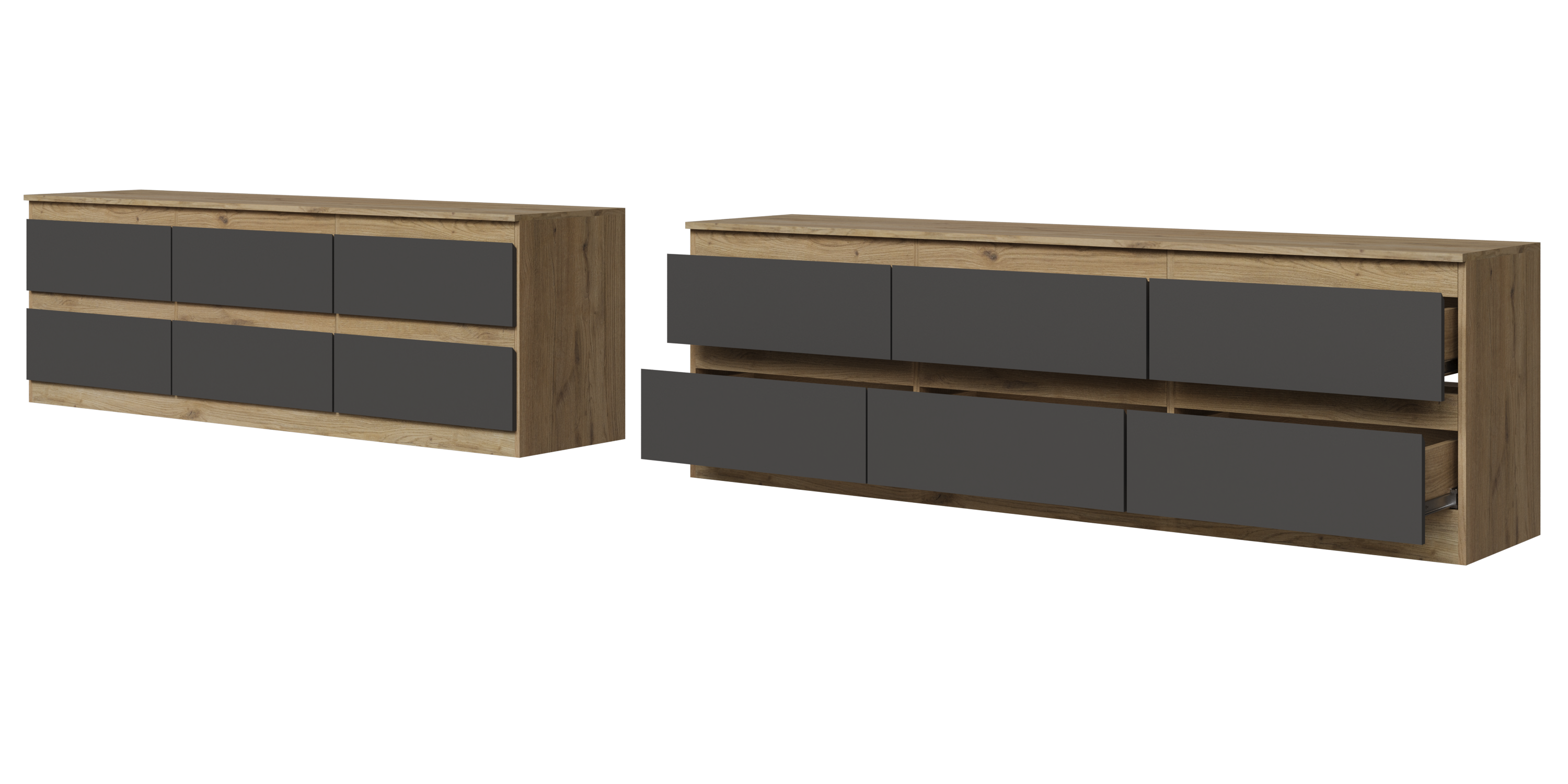 ТВ тумба Твист Лайт 1800 6 ящиков Дуб вотан/базальт (БЕЗ ФУРНИТУРЫ)