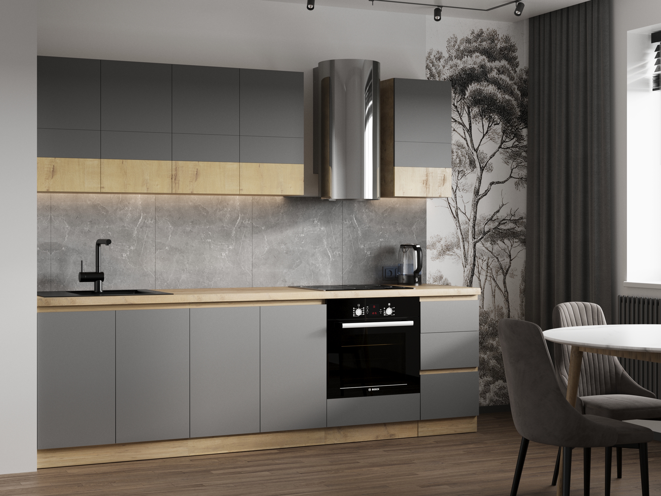 Кухня "Твист Базальт" 2.0 м Дуб бунратти/Базальт (Без столешницы, мойки, сушки)