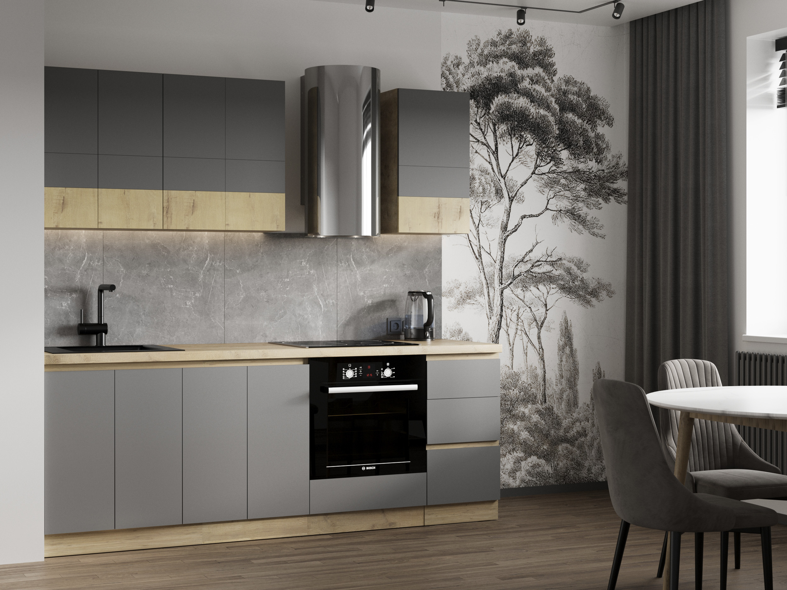 Кухня "Твист Базальт" 1.5 м Дуб бунратти/Базальт (Без столешницы, мойки, сушки)