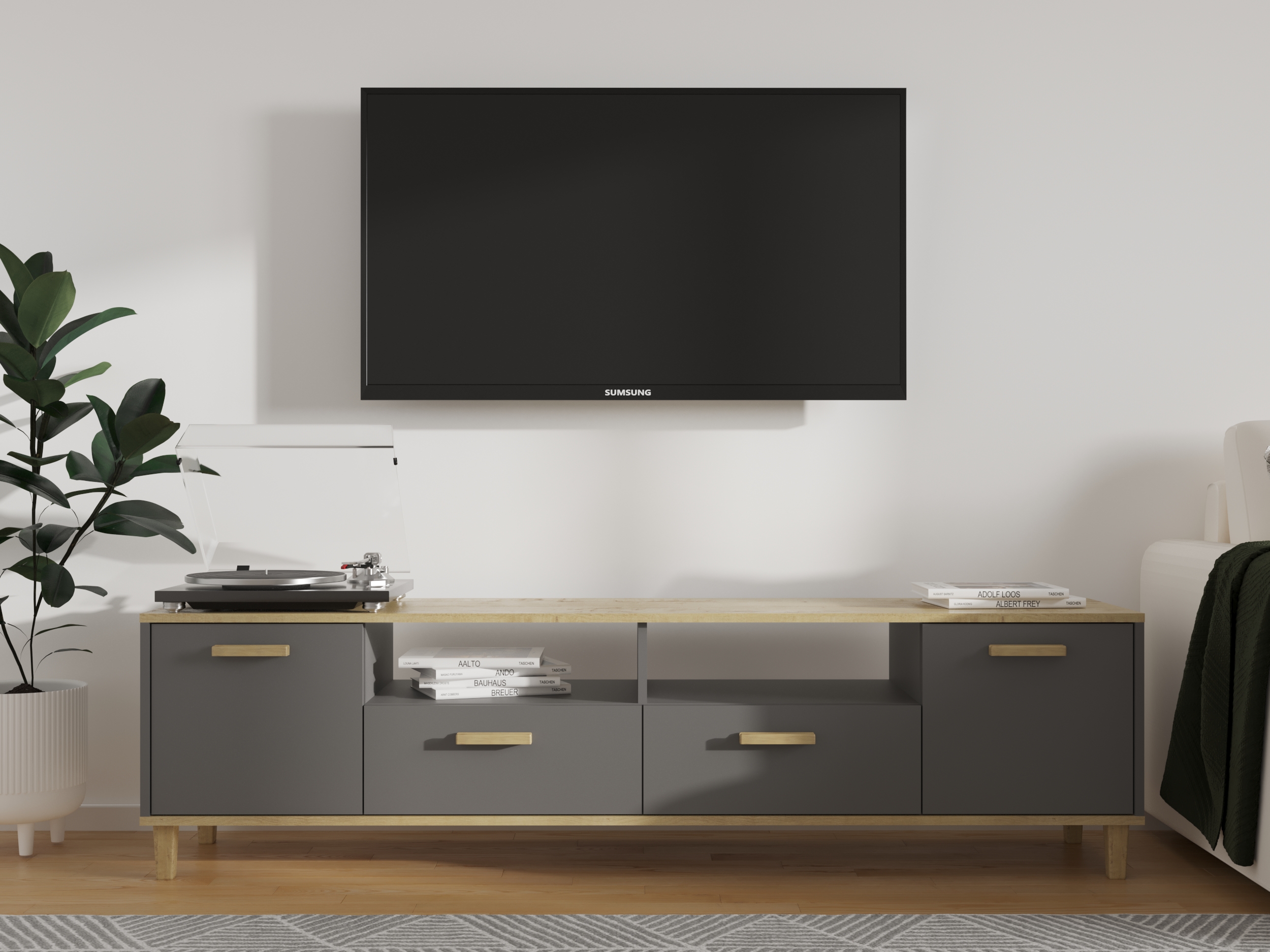 Тумба ТВ "Брейк" 1800 мм Дуб бунратти/базальт